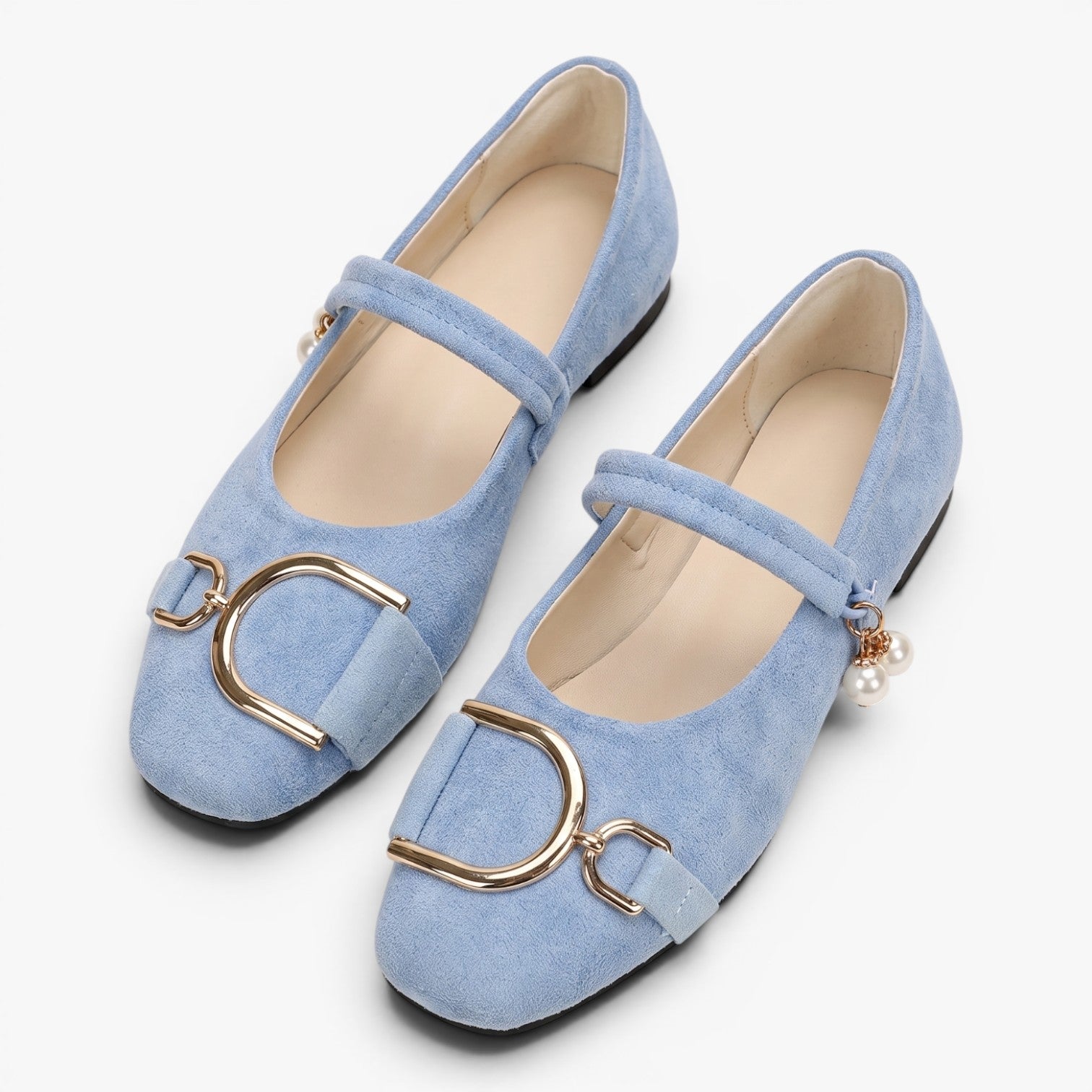Old Fortune | Dames Suède Ballerina's Mary Jane met Decoratieve Gesp