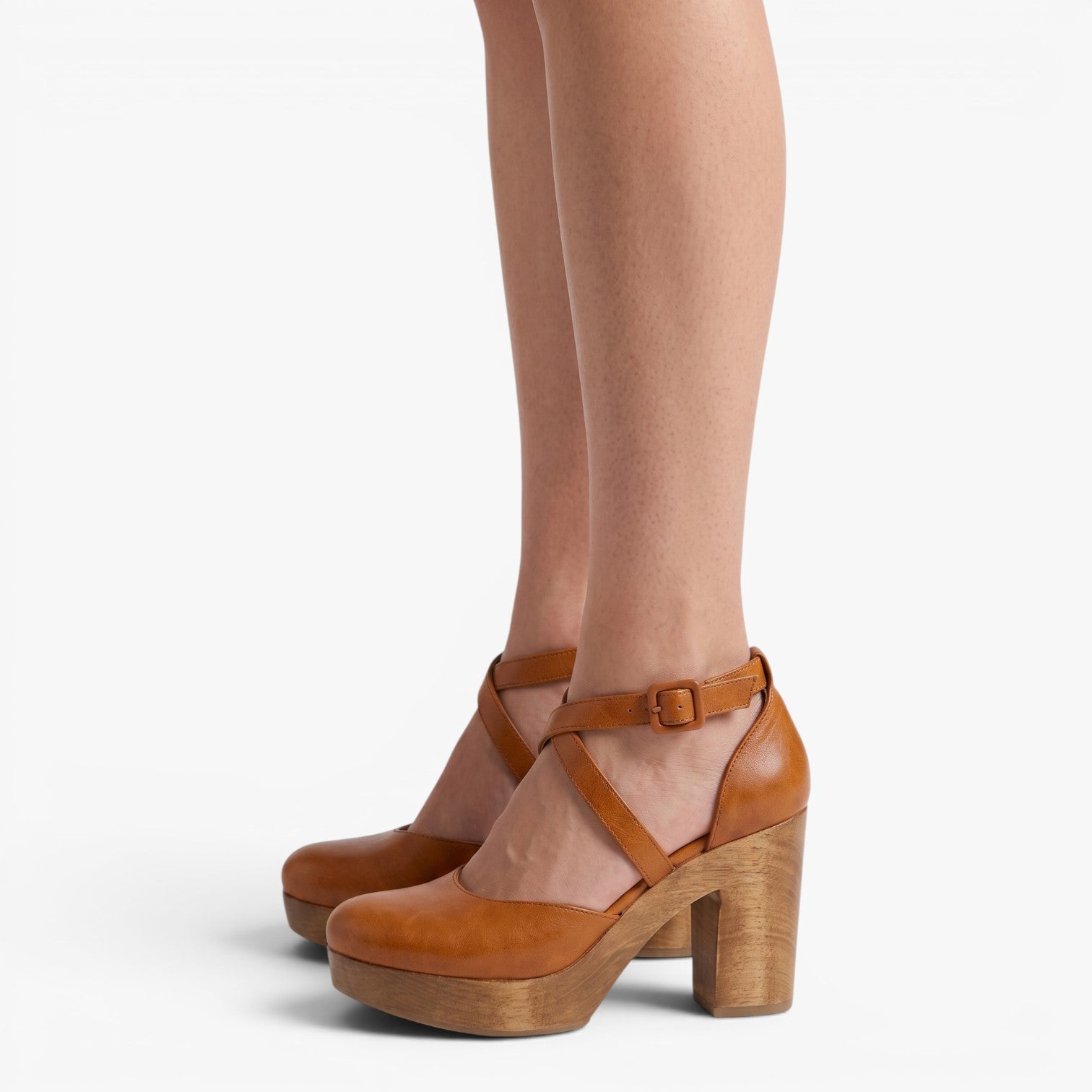 Old Fortune | Dames leren pumps met blokhak en gekruiste bandjes
