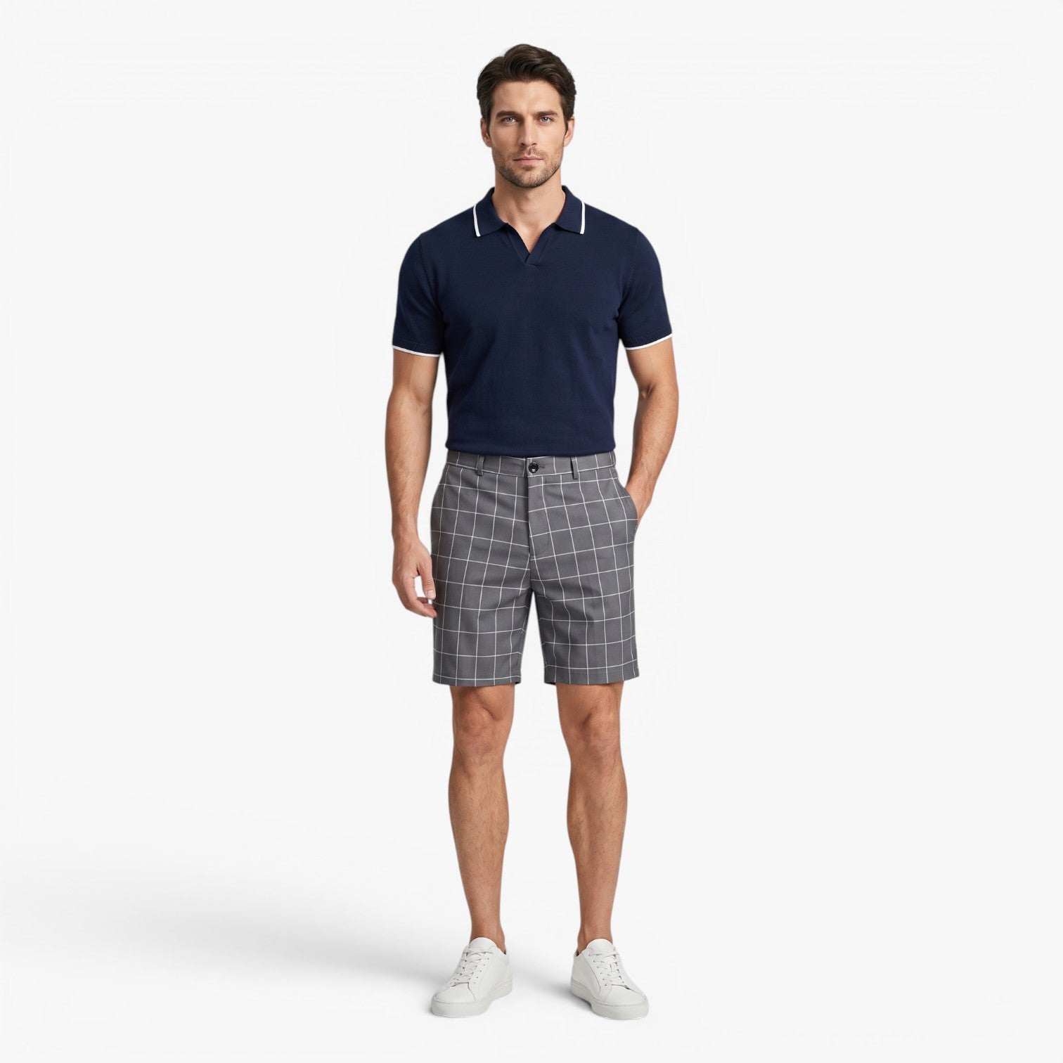 Old Fortune | Heren Short Monaco met Windowpane Ruitjes
