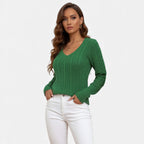 Old Fortune | Damski Sweter Dzianinowy V-Neck z Wzorem