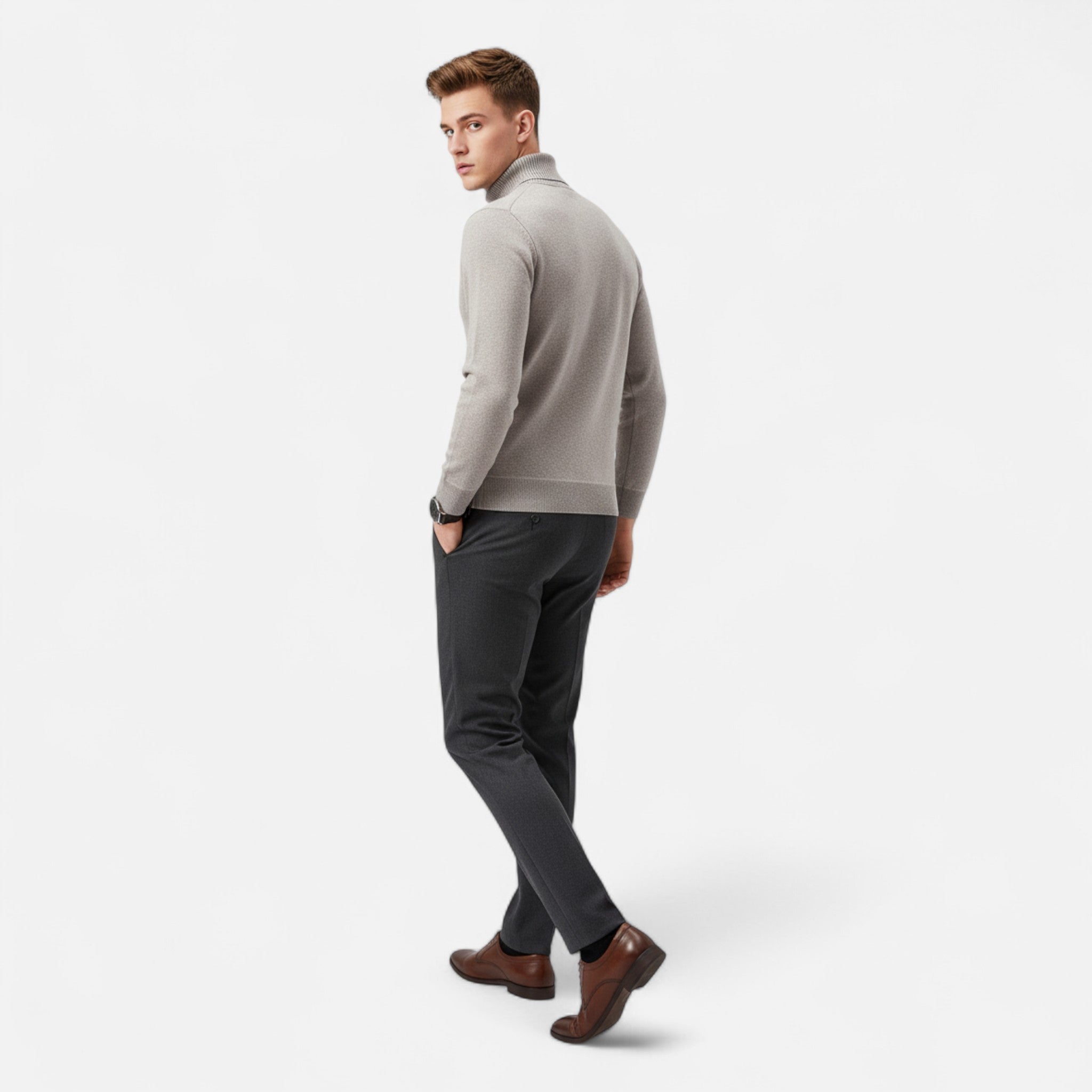 Old Fortune | Męski Sweter z Okrągłym Dekoltem – Fleece na Zimę