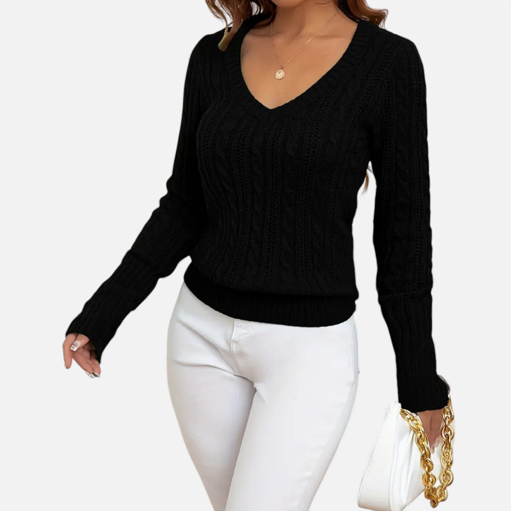 Old Fortune | Damski Sweter Dzianinowy V-Neck z Wzorem